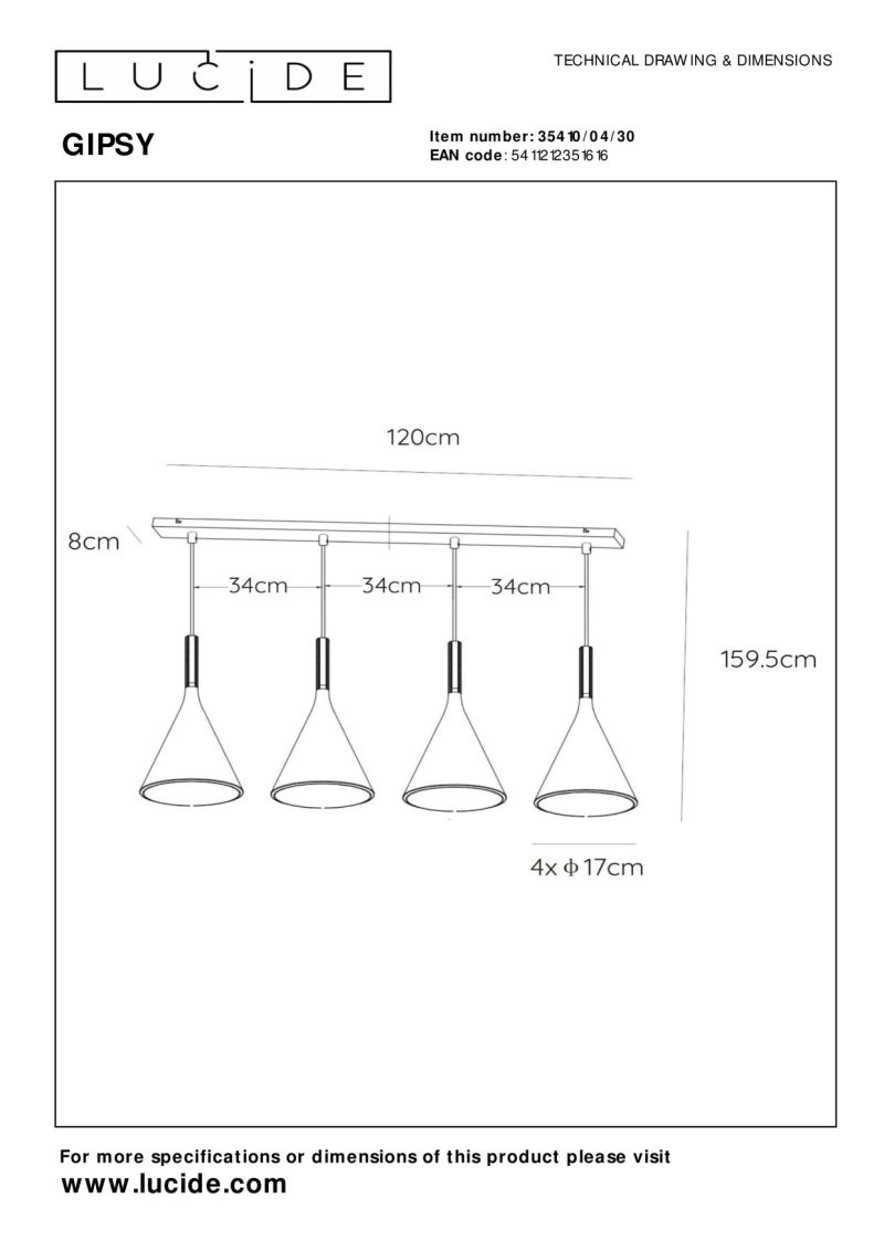 Lucide GIPSY - Závesné svietidlo - 4xE27 - Čierne